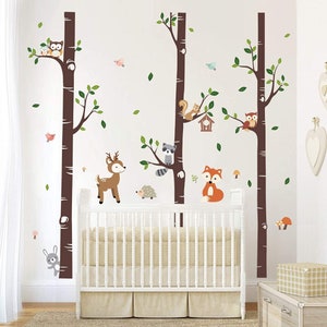 Wall Decal Large Birch Wall Sticker Trees Forest Animal Deer Wall Sticker Baby Room Children's Room Bedroom Wall Decoration