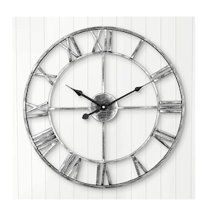 Silent Wall Clock European Farmhouse Vintage Roman Numeral Clock 40cm Non Ticking Battery Operated Metal Skeleton