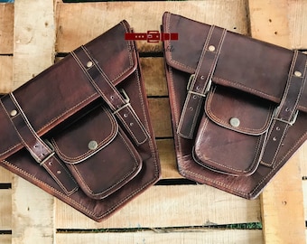 CAFE RACER Motorcycle Saddle Bag Side Bags Luggage Bag Genuine Leather 1 pair