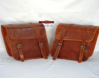 Handmade Leather Motorcycle Saddle Bag Set with Tool Bag
