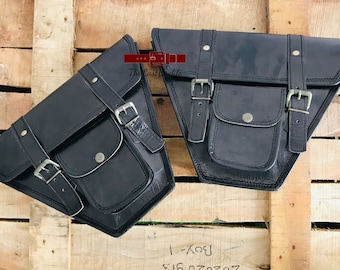 CAFE RACER Motorcycle Saddle Bag Side Bags Luggage Bag Genuine Leather 1 pair
