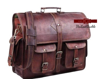 Personalised Gift 16/18 Inch Leather Messenger Bag for Laptop Briefcase Best Computer Satchel Distressed Bag