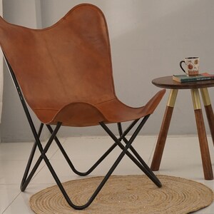 Leather Butterfly Chair Brown Shaded Padding Leather Butterfly