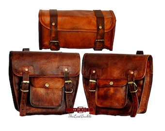 Leather Motorcycle Saddle Bag Vintage Rust Brown Leather Saddlebags Panniers 2 Side Motorbike Natural Leather Set of 2 Bags