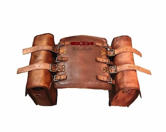 Leather Motorcycle Saddlebags: Side Panniers, Goat Hide, Padded Seat