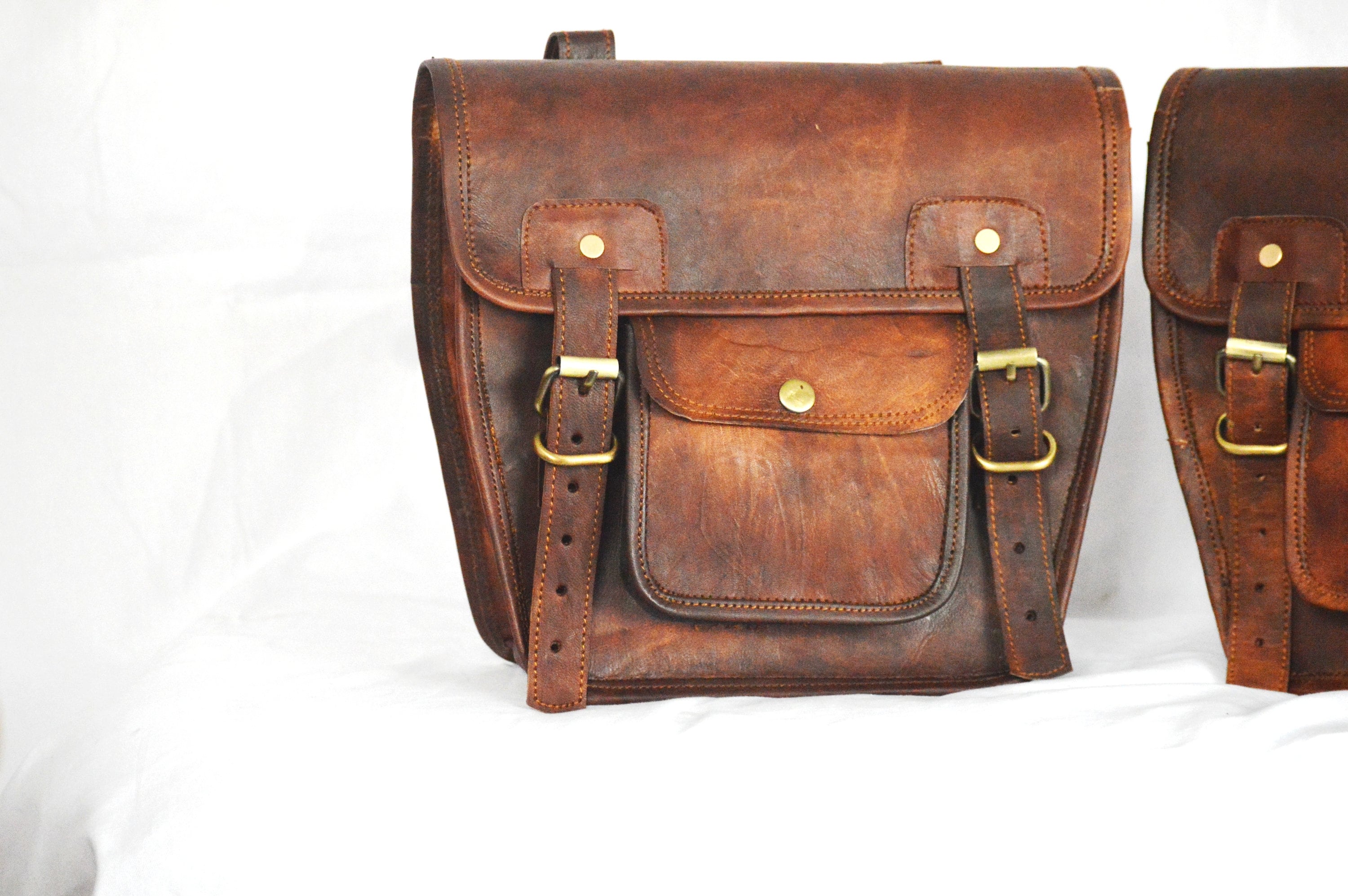 Leather Motorcycle Saddle Bag Vintage Rust Brown Leather Etsy