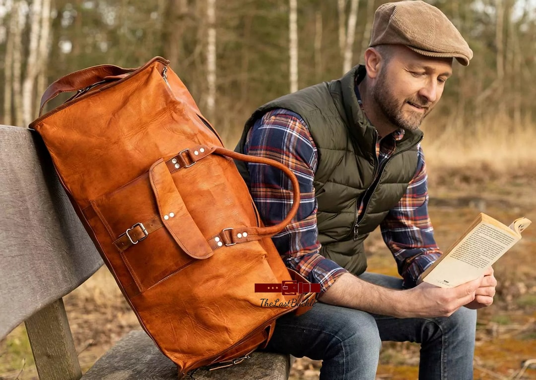 Leather Duffle Travel Bag, Vintage Duffel, Overnight Bag, Weekender Bag