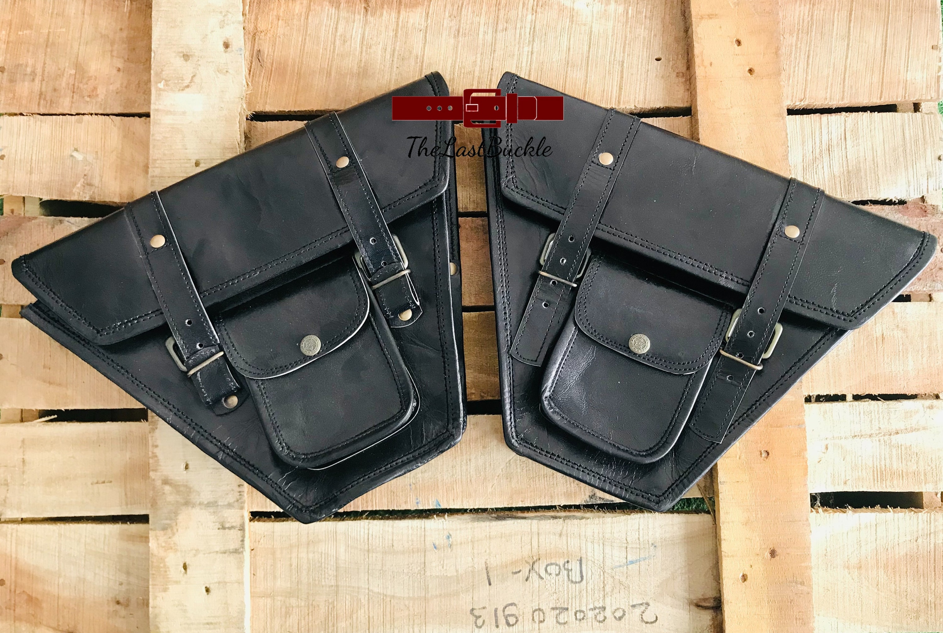 Cafe Racer Motorcycle Side Saddle Bags Luggage Tool Bag Genuine Leather ...