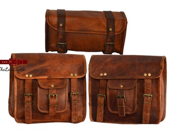 Leather Motorcycle Panniers: Brown Saddle Bag Set, Bike Lover Gift