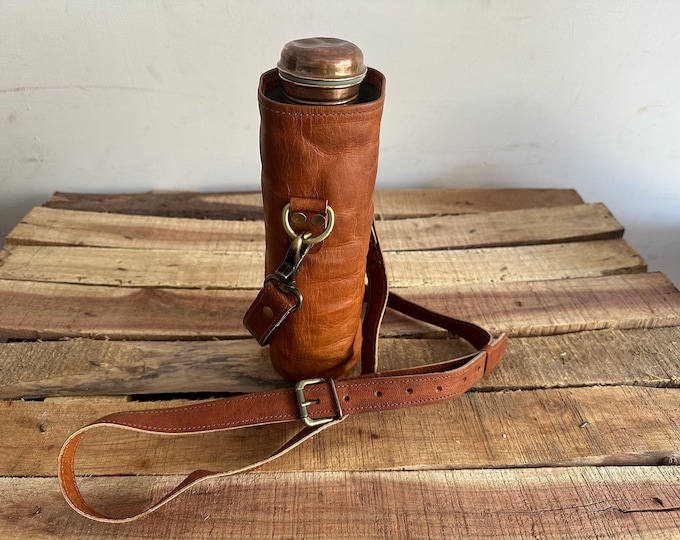 Reusable leather water bottle carrier, unisex, stylish, convenient,  Detachable Crossbody Strap, Carry Handle Bottle Holder, Personalize it!