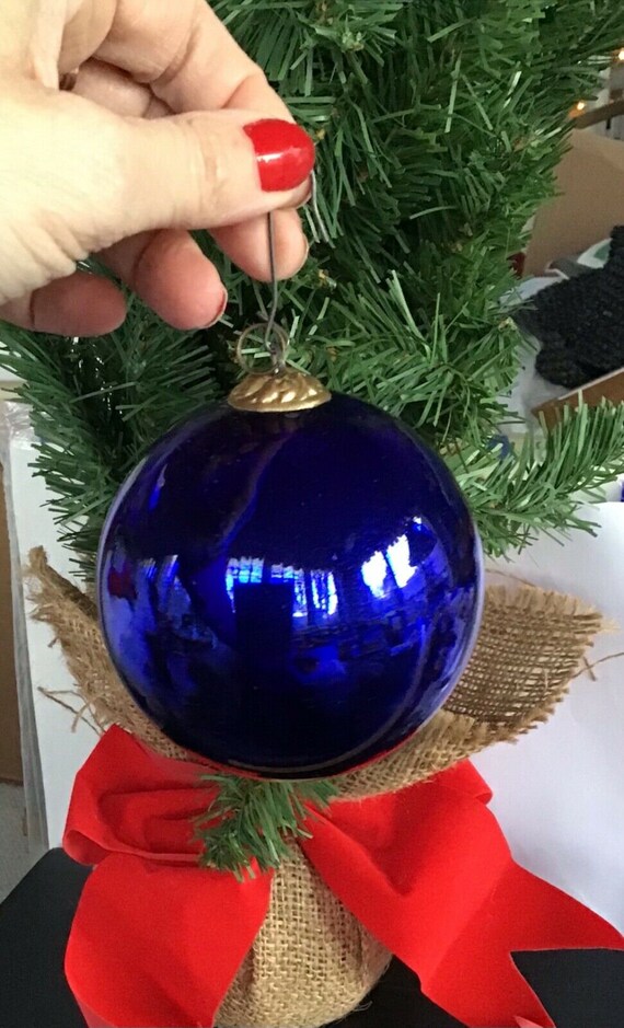 Vintage Style Blue Mercury Glass Christmas Kugel Bell Shaped Ornament 