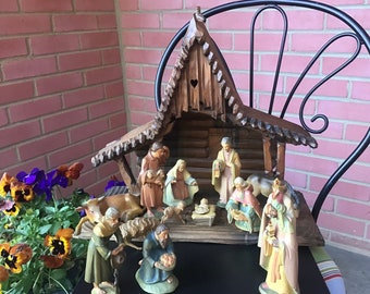 Vintage Black Forest Germany NATIVITY 1959 Crèche Oberammergau Hans & Adolf Heinzeller Gloria Series Painted Stained Polychrome Linden Wood