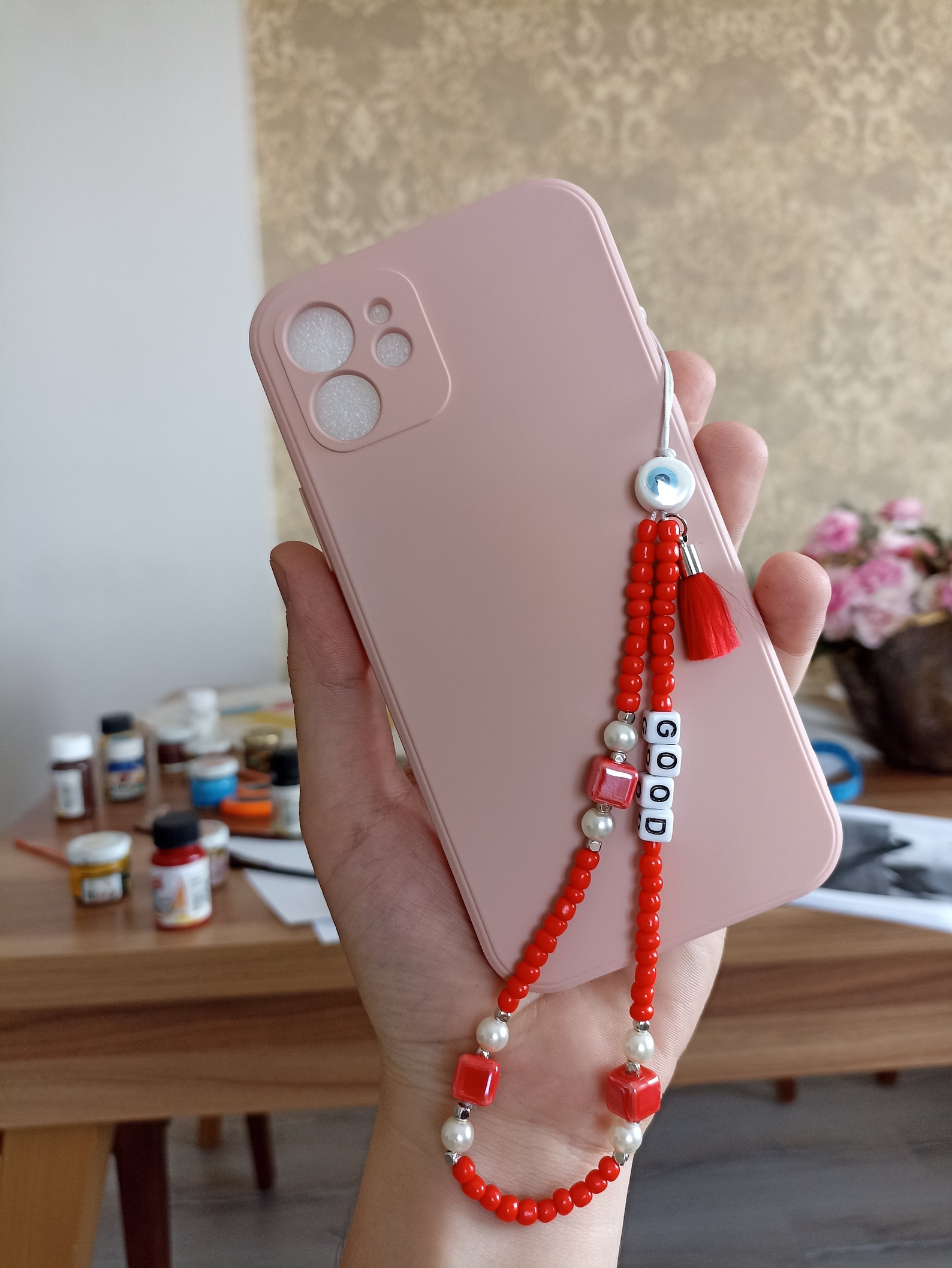 Porcelain Custom Phone Charm Case Holder Cute Beaded Design Etsy
