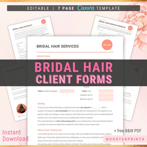 Bridal Hair Contract Hairstylist Contract for wedding services Wedding hairstylist form Bridal Hair Consent form template Bridal party hair