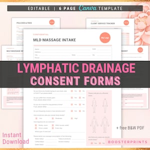 Lympatic Drainage Consent Forms Lymph Drain Massage MLD Massage form Massage Therapist form Body Contouring Body Sculpting Masseuse Template