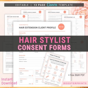 Hair Extension forms Hair Stylist templates Hair intake hair contract Hair salon consent forms color correction hairdresser forms
