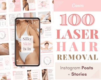 Laser Hair Removal Instagram Posts IG Stories Hair Removal Marketing templates Lazer hair removal flyers Instagram salon IG hair removal