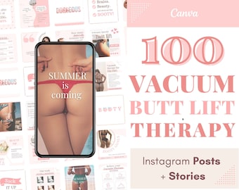 Vakuumterapi Instagram-inlägg och berättelser Brasilianskt rumplyft IG-inläggsmall Kroppskonturering Estetiker Kroppsskulptering Rumpkoppning Insta