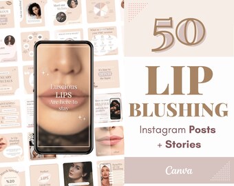 Lip Blushing Instagram Posts 50 PMU IG flyers posts stories Permanent Makeup Insta Marketing Esthetician permanent makeup instagram template