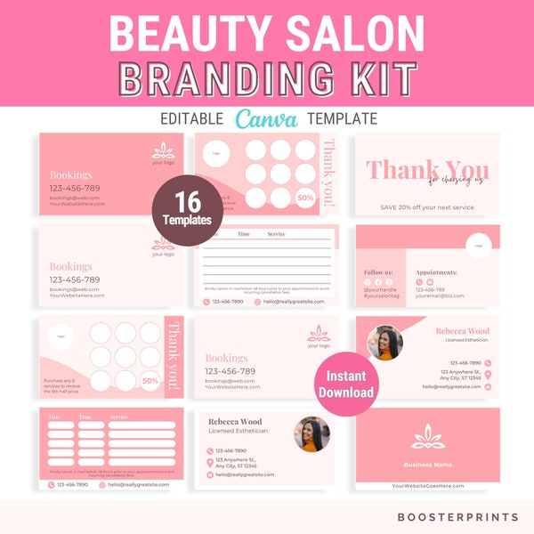 Salon branding templates Loyalty Card thank you card Next appointment card esthetician branding template spa business card business card kit