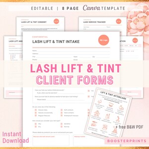 Formulaires de consentement pour les cils Rehaussement et coloration des cils Fiche de soin pour les cils Modèle technique pour cils Prise de cils Formes de salon de cils Modèle de traitement de cils client