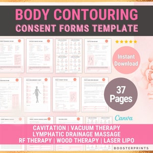 Modèle de formulaire de consentement pour le remodelage du corps Formes de modelage du corps pour la cavitation Laser lipothérapie RF Thérapie par le vide Thérapie du bois Drainage lymphatique