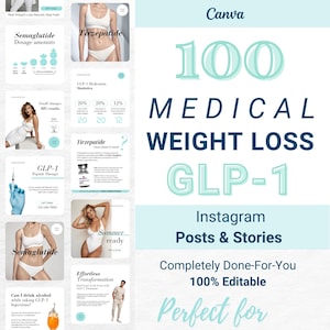 GLP1 weightloss social media templates semagluetide marketing, tirzepatide instagram weightloss injection social media posts GLP-1 template