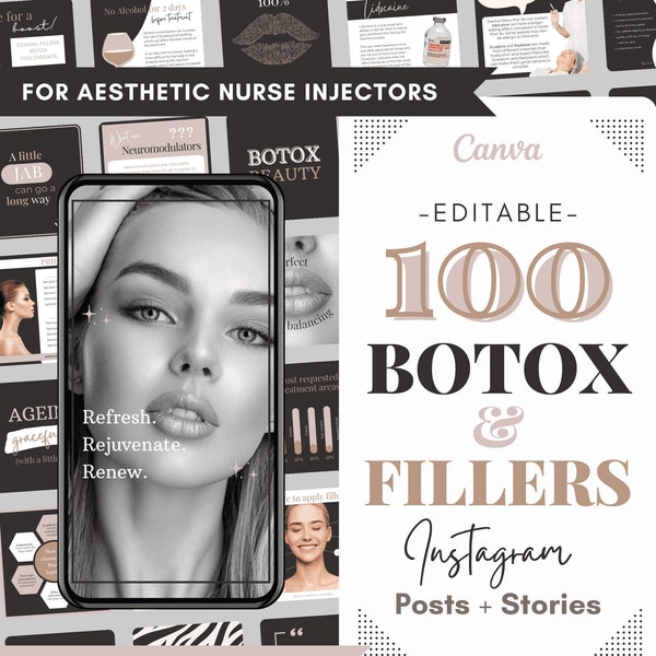 Botox filler template Instagram Aesthetic Nurse Injector template Posts Stories IG template Botox Instagram Dermal filler Instagram post