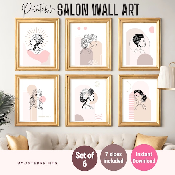 Salon Wall Decor hair salon art prints set of 6 Hair salon wall art spa wall art boho spa decor Modern art prints women hairstyles art print