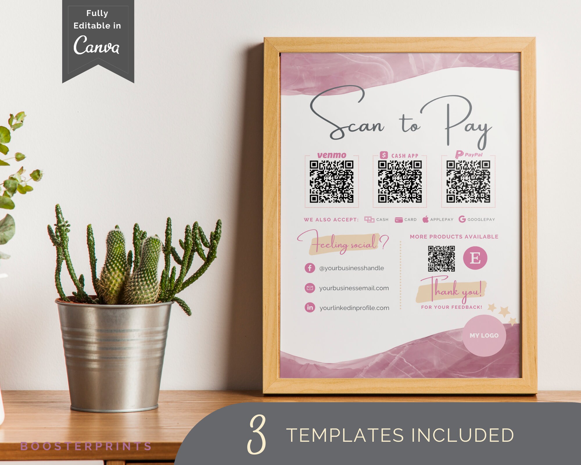 Scan to Pay Template Editable QR Code Sign Venmo Payment Cashapp Qr ...