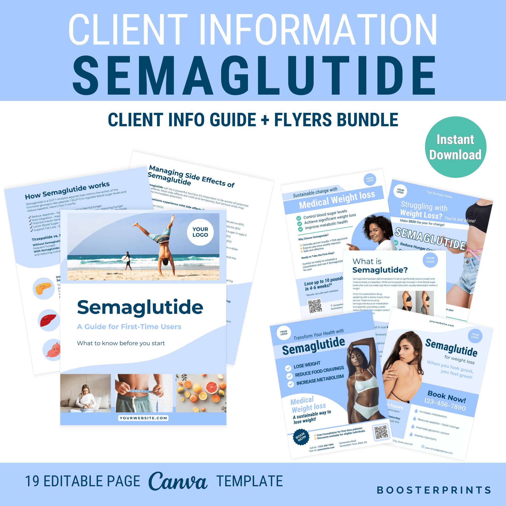 Weight loss injection Semaglutide client information Semaglutide flyer medical weight loss clinic template glp1 weight loss business templat