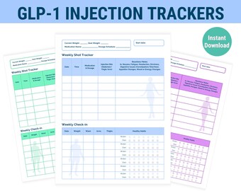 GLP1 Injection Tracker Tirzepatide Weight Loss Semaglutide weight loss template Injection Tracker glp-1 tracker weightloss injection tracker