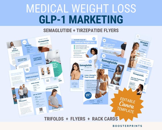 semaglutide flyer Medical Weight loss flyers Tirzepatide flyers Semaglutide flyers for weight  loss injection GLP1 weight loss template weight loss trifold