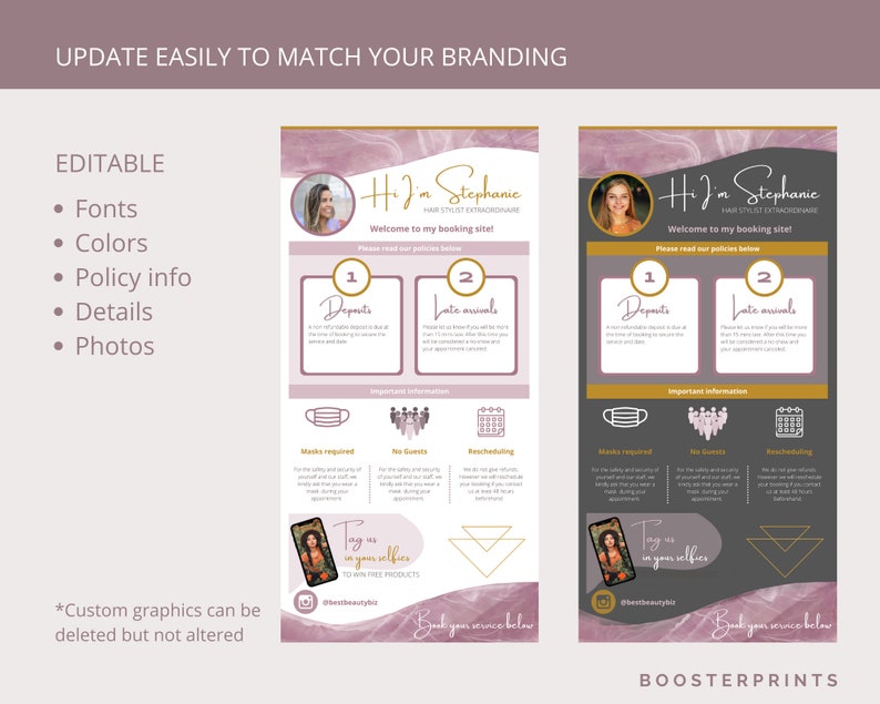 Acuity template for service professionals. Estheticians, hair stylists, lash artists. Canva template in rose quartz. Image 6