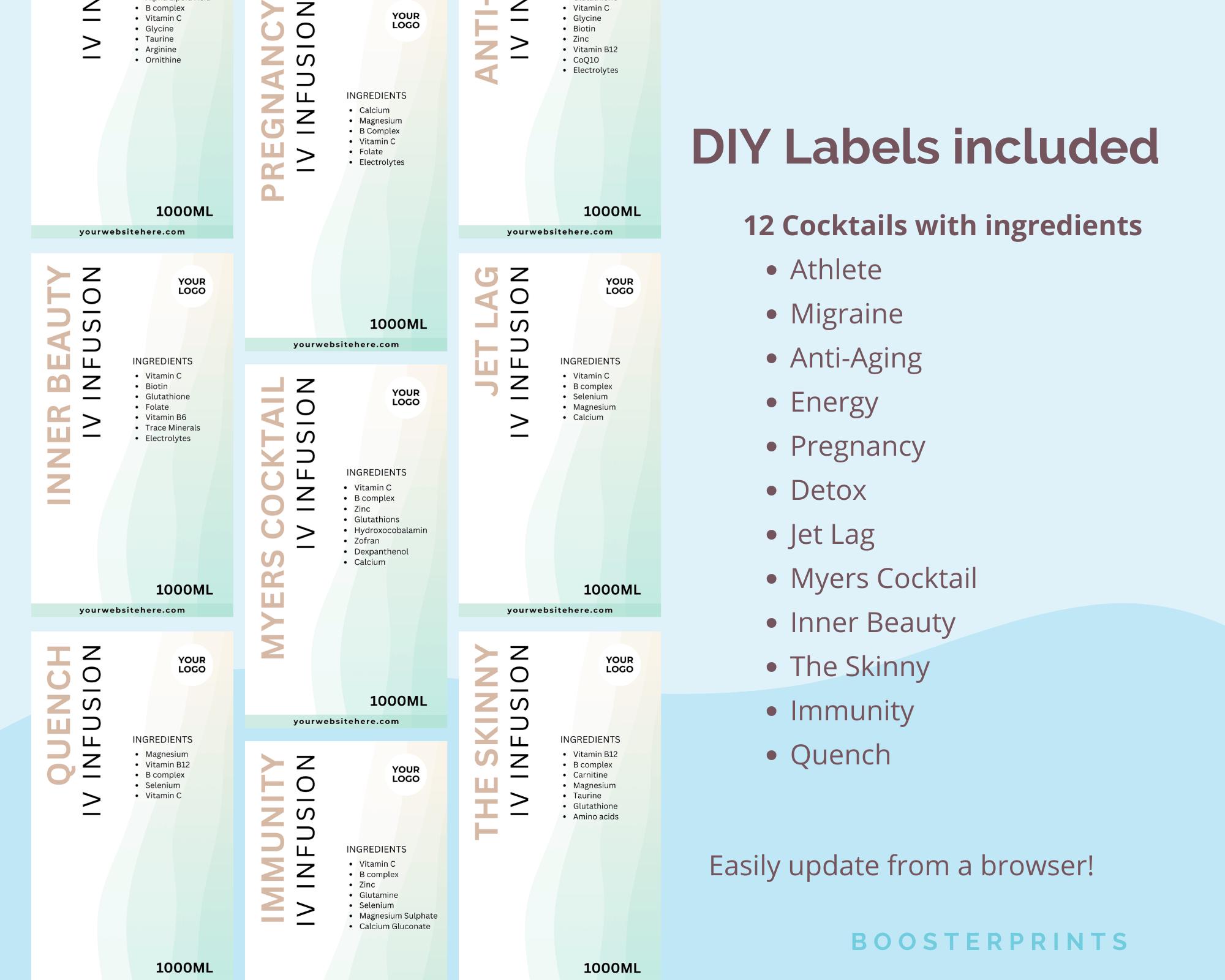 IV Wellness Bag Labels Editable IV Vitamin Therapy Templates Premium IV ...