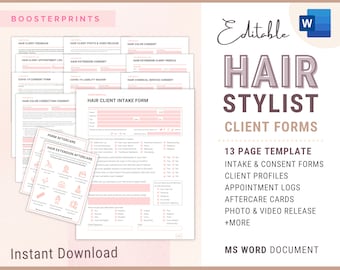 Hair Stylist Client Forms hair extensions consent color correction intake hair salon forms hairstylist consent hairdresser aftercare card