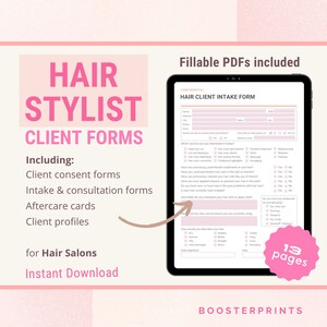 Hair Stylist Client Forms Fillable hair consent form hair extensions color correction perm hairstylist intake aftercare card hair salon form