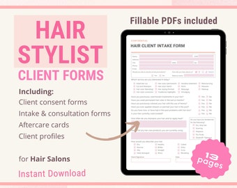 Hair Stylist Client Forms Fillable hair consent form hair extensions color correction perm hairstylist intake aftercare card hair salon form