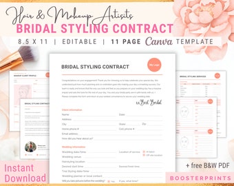 Bridal Styling Contract Hair Makeup Artists Wedding Contract Payment form Stylist template hairdresser bridal MUA wedding hair event