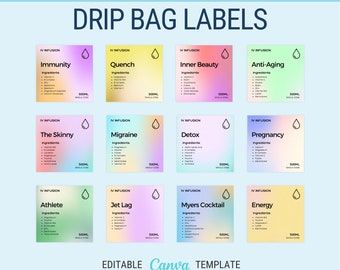 IV infusion bag labels modern IV vitamin therapy bag label gradient IV label template hydration clinic iv therapy template iv template
