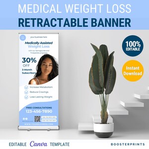 Weight loss marketing template banner design Medical Weight loss banner retractable banner rollup banner stand GLP1 weightloss injections