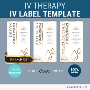 IV therapy template drip bag labels editable IV vitamin therapy templates premium IV label white gold iv template iv hydration business temp