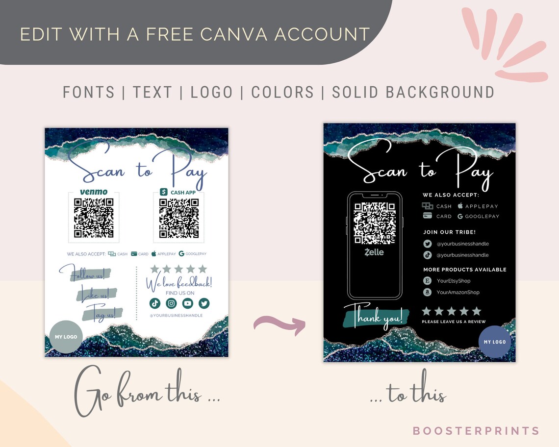 Editable Scan to Pay Template Premium QR Code Sign for Venmo - Etsy