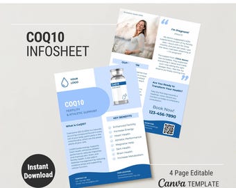 CoQ10 IV Infusion template CoQ10 flyer IV therapy canva template CoQ10 template iv patient info iv infosheet iv vitamin therapy iv hydration