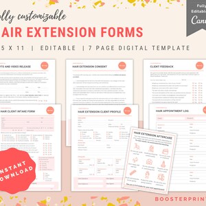Formularios de extensiones de cabello: Admisión, consentimiento y cuidados posteriores del cliente (Descarga digital)