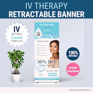 IV retractable banner Retractable Banner IV rollup banner IV event Banner iv vitamin therapy marketing iv drip marketing canva iv hydration