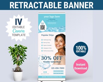 IV retractable banner Retractable Banner IV rollup banner IV event Banner iv vitamin therapy marketing iv drip marketing canva iv hydration