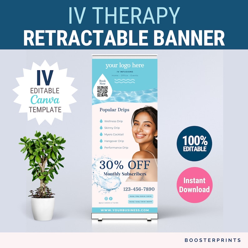 IV retractable banner Retractable Banner IV rollup banner IV event Banner iv vitamin therapy marketing iv drip marketing canva iv hydration