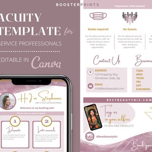 Acuity template for service professionals. Estheticians, hair stylists, lash artists. Canva template in rose quartz. Image 1