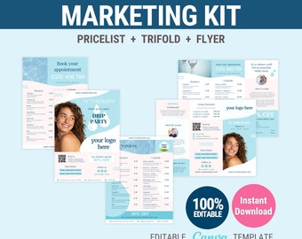 IV therapy canva template marketing trio including IV trifold pricelist and flyer for IV infusion clinics Iv therapy iv hydration iv therapy